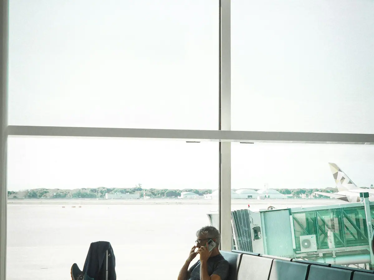 Airport and flight environment representing onward travel evidence