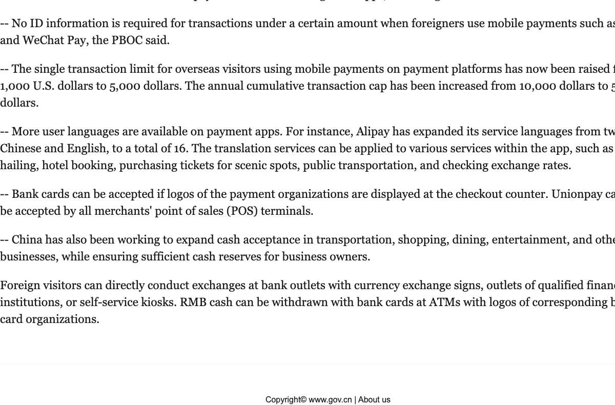 Public Chinese government 2024 official payment service guide for international bank cards