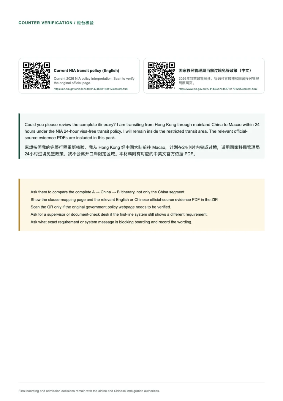 Example recovery page from the generated airport verification pack